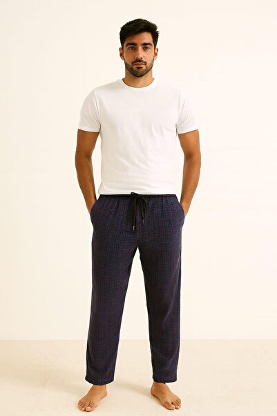 Pemilo Men's Patterned Pocketed Suede Single Bottom Dark Blue