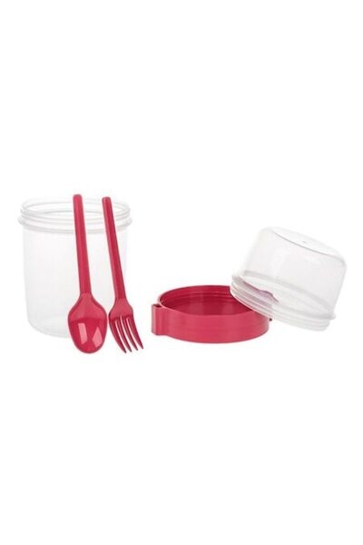 ANTBRO Double 1.1L plastic take-away lunch box with red fork and spoon, airtight