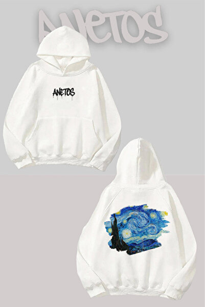 Anetos Van Gogh Spate cu imprimeu Alb cu glugă Swea tricou