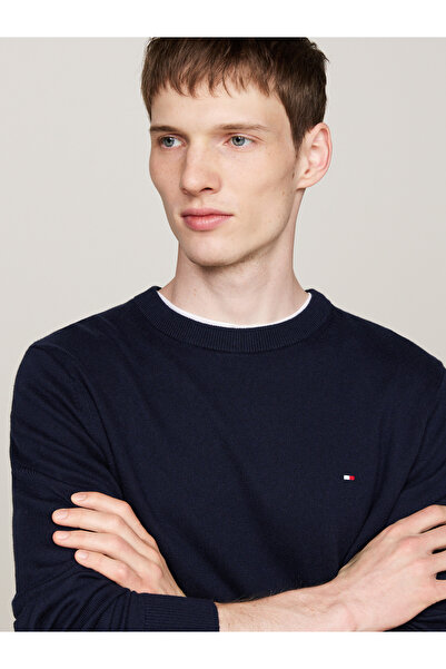 Tommy Hilfiger Men's Brand Logo Cotton Navy Blue Sweater Suitable for Daily Use Mw0mw28046-dw5