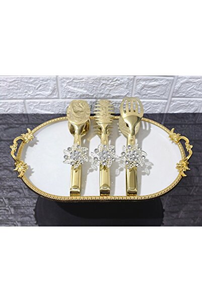 atabey home Gold Serving Tongs Set of 3 Silver Crystalized Pasta/Dessert/Food/Display Tongs Titanium