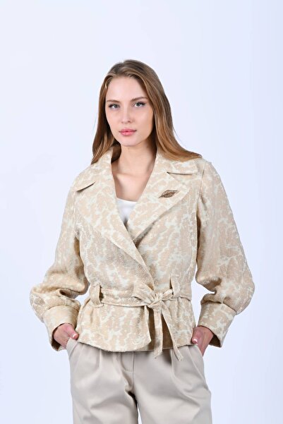 la luce Bej Kendinden Kemerli Kuşaklı Ceket - QC90