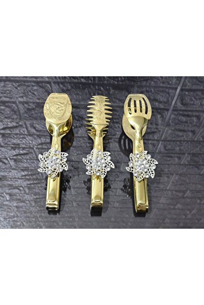 atabey home Gold Serving Tongs Set of 3 Silver Crystalized Pasta/Dessert/Food/Display Tongs Titanium