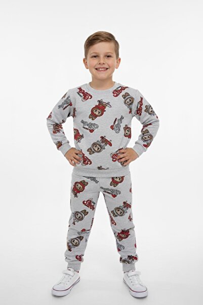 NEWKİDS Labubu Patterned Transitional 2 Thread Fleece-Lined Unisex Children's Tracksuit Set (1 Size Larger Can Be Chosen)