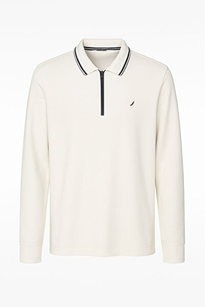 CGA Men's White Half Zip Modal Fabric Polo Neck Sweatshirt