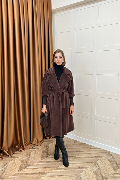 Stilife Ангорско палто от висококачествена материя, кафяво