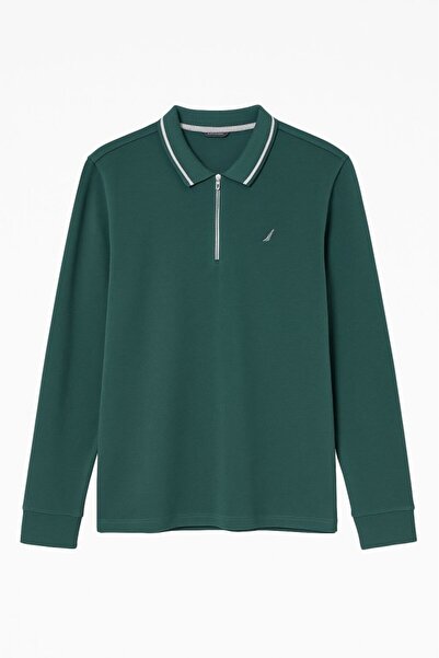 CGA Ανδρικό πράσινο φούτερ με μισό φερμουάρ από ύφασμα Modal με λαιμόκοψη πόλο