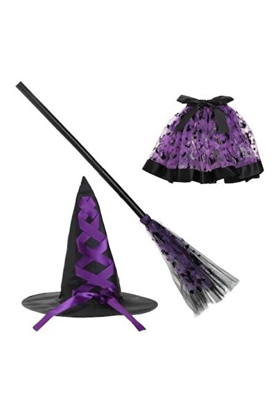 ANTBRO Set costum de vrăjitoare de Halloween 8 ani – fustă tutu, pălărie ascu...