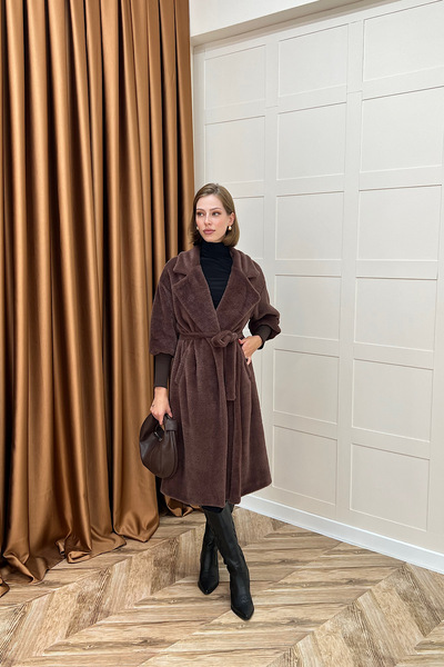 Stilife Ангорско палто от висококачествена материя, кафяво