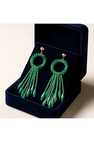 Luxiva Turquoise Color Dangle Bead Earrings