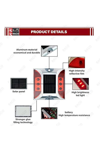 Raco Solar Road Stud Light Road Reflector Waterproof LED Marker Spike Lamp for Driveways, Pathways,