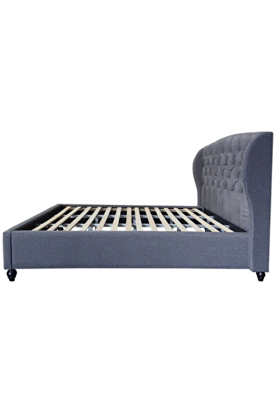 OEM Continental Upholstered Bed 160x200 cm, wooden frame with fixed slatted base, Gray Color