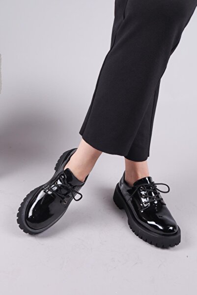 Birikon BAVİL Bağcıklı Rugan Loafer Ayakkabı SİYAH