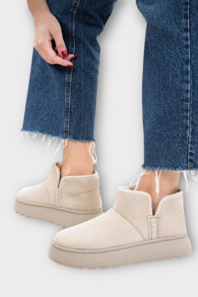 Liger Suede Fur Lined Thick Sole Women's Boots Beige