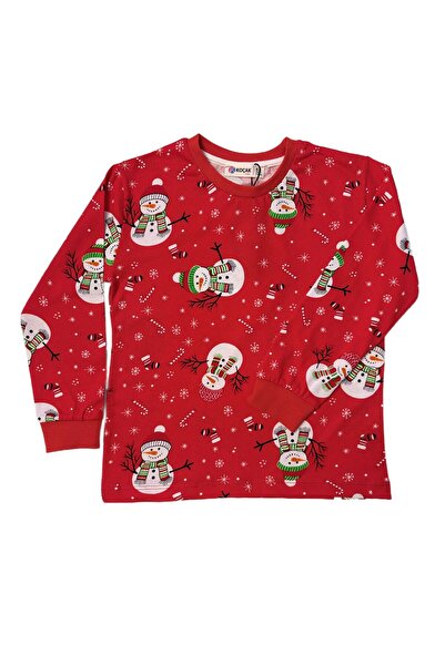 Koçak Kids Yılbaşı Temalı %100 Pamuklu Kar Taneli Kardan Adamlı Çocuk Pijaması