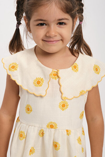 WE AND ME Κοριτσίστικο καλοκαιρινό φόρεμα από βαμβακερό κίτρινο λουλουδάτο σχέδιο