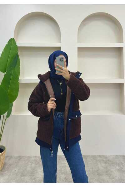 lurex moda Denim Detailed Plush Jacket