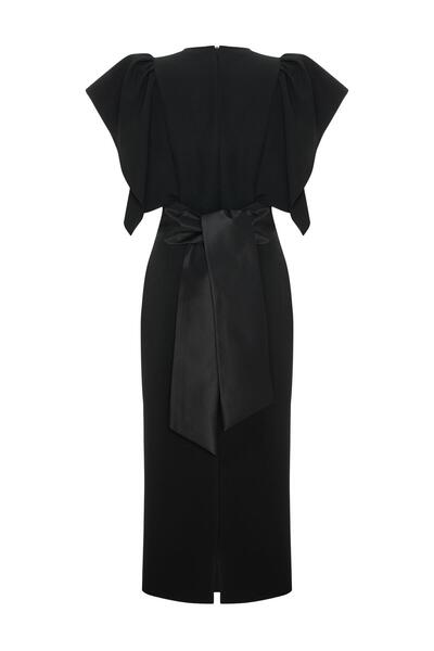 KAMEYA VOLAN KOL DETAYLI MİDİ ELBİSE 26W40818