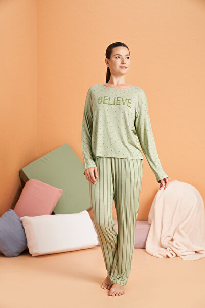 Pjs Pijama Kadın Yuvarlak Yaka Düşük Kol Pijama Takımı
