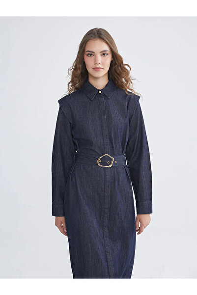 LC Waikiki Gömlek Yaka Kemerli Jean Elbise