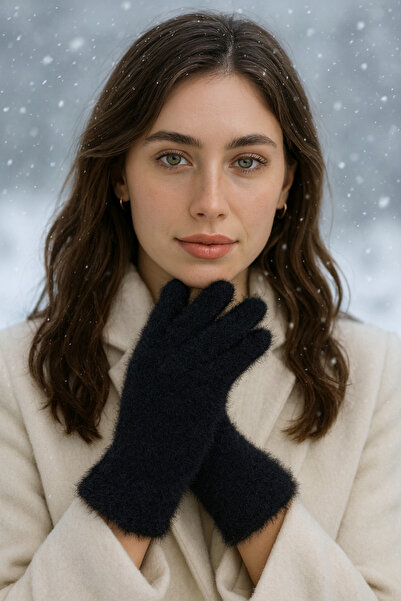 MEKİK BUTİK Black Women's Yumoş Plush Gloves