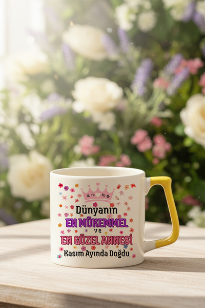 qoeuyl boutique The World's Most Perfect Mother Was Born in November Printed Birthday Gift Yellow D Handle Mug Cup