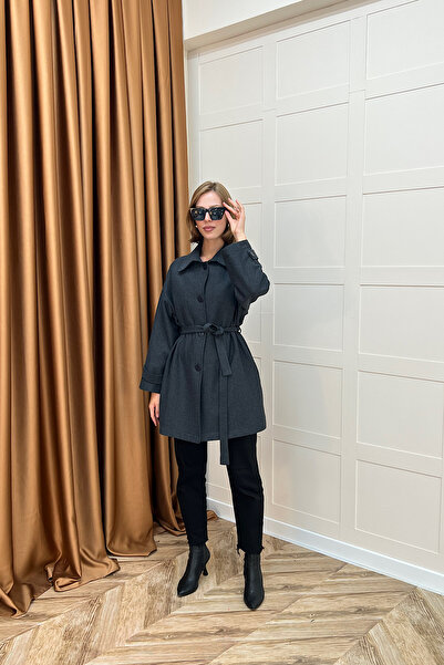 Stilife Μπουφάν Bensu με ζώνη και κασετίνα μαύρο