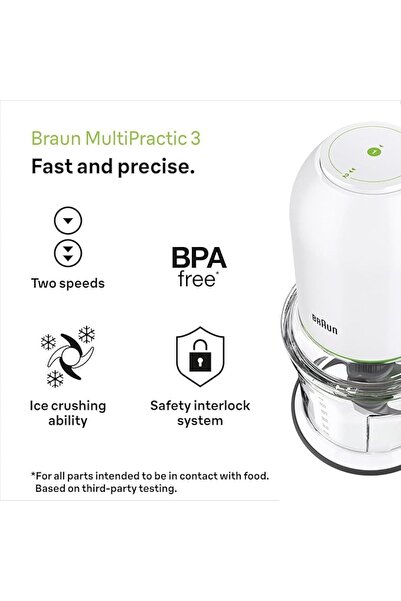 Braun Chopper CH3011WH - 500W, 0.5L, 2 Speeds, Ice Crusher, White