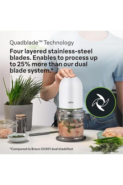 Braun Chopper CH3011WH - 500W, 0.5L, 2 Speeds, Ice Crusher, White