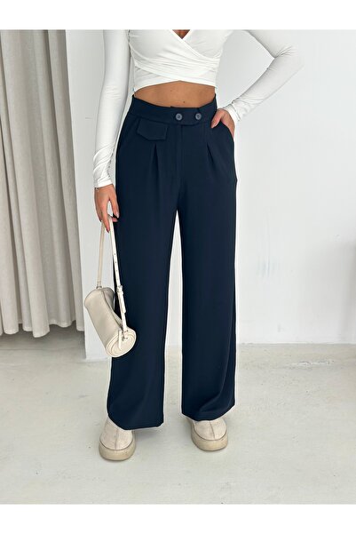 Brantu High Waist Linen Look Palazzo Trousers