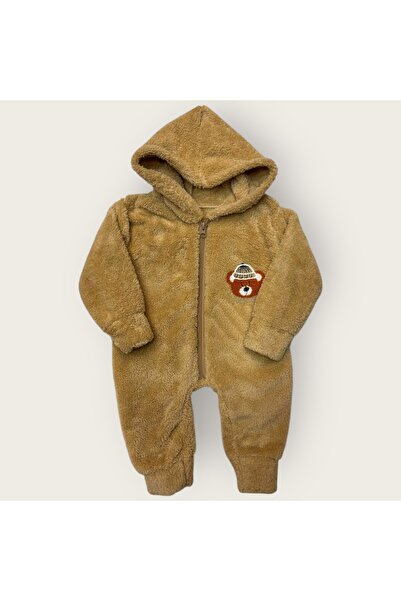 Hirazenmoda Bebek Peluş Tulum Ayıcık Desenli Kapüşonlu Fermuarlı Kışlık Model