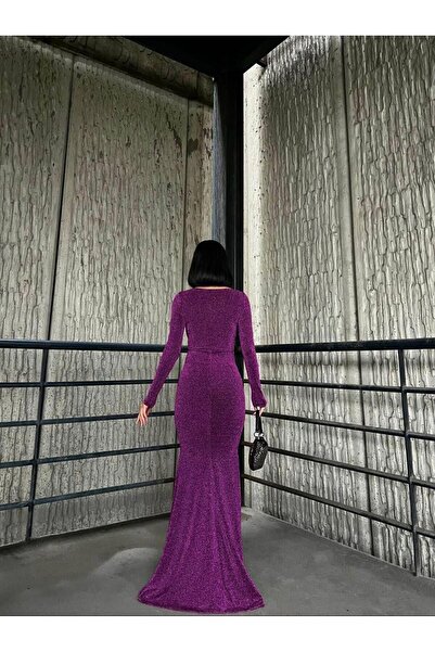 Modafeminen Sweetheart Neckline Fish Model Flowers Fabric Evening Dress Fuchsia 583114