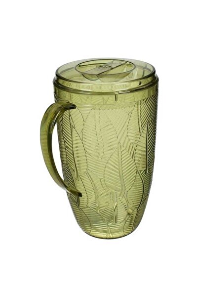 ANTBRO 2.5 L Green Plastic Pitcher with Lid, Tropical Leaves Pattern
