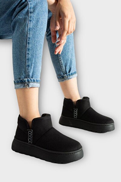 Liger Suede Fur Lined Thick Sole Women's Boots Black