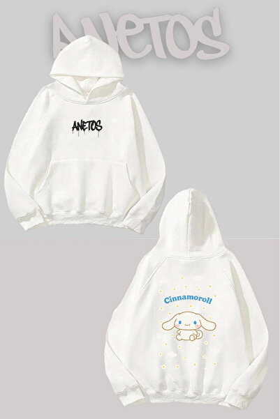 Anetos Cinnamorol Spate cu imprimeu Alb cu glugă Swea tricou