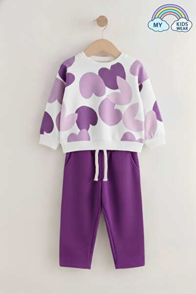 My Kids Wear Дівчачий спортивний костюм з принтом серця та широкими штанинами, 2-8 років, 12227