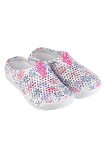 ANTBRO Saboți albi cu flori mov/roz pentru femei, mărimea 39