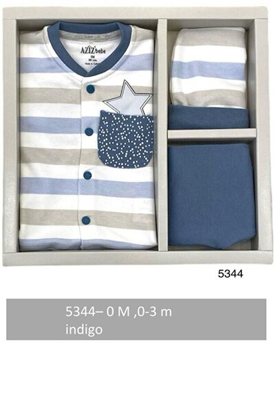 Aziz Bebe 100% Cotton Baby Boy 5-Piece Hospital Release Indigo Azz.İndg.5344