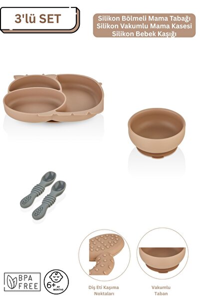 espashome طقم تغذية أطفال من السيليكون مكون من 3 قطع / طبق طعام مقسم / وعاء ط...