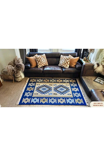 OEM Covor tradițional, dimensiune 120 x 180 cm albastru și crem, model ROMB