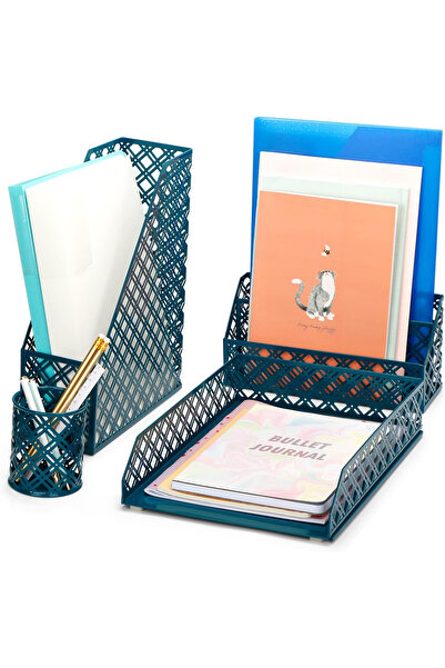 OEM Metal desk organizer with mesh, 4 pieces