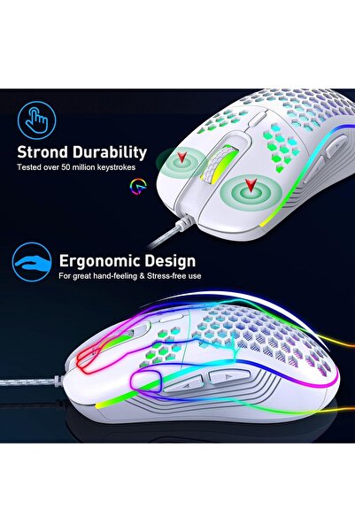 BIGTHREE Wired Gaming Mouse, Ergonomic Lightweight USB Computer Mouse, Silent Mouse with Double Clic