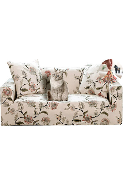 OEM Elastic sofa cover 2-seater cream with flowers