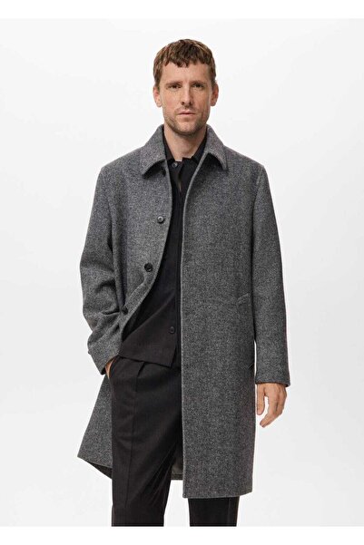 MANGO Man Yün karışımlı balıksırtı kalıplı palto