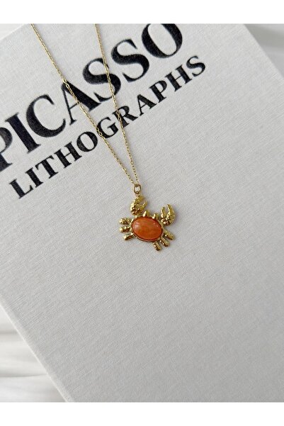 Studio Mossy ÇELİK DOĞAL TAŞ TURUNCU YENGEÇ KOLYE