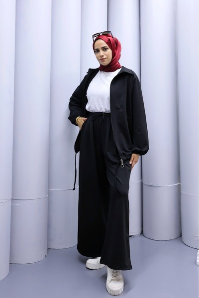 onlymoon Women's Black Hijab Set – 100% Cotton Fabric, Casual Combination, Modern Fit, Comfortable and Stylish Style