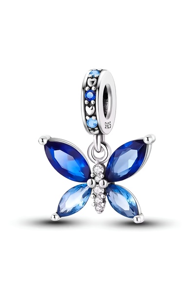 Lux Design 925 Ayar Gümüş Mavi Kelebek Sallantılı Charm