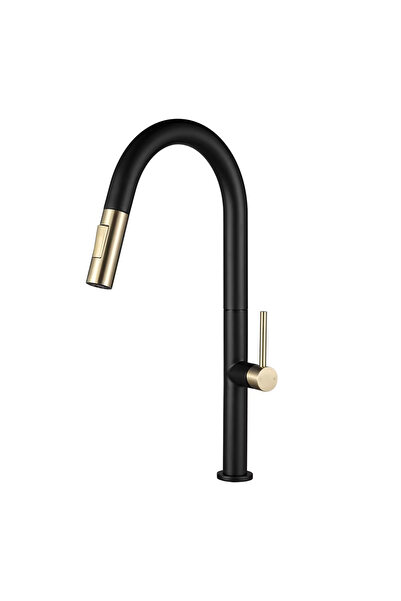 OEM Kitchen Sink Faucet, Modern Design, 3 Ways, Extendable, Stainless Steel, black/gold