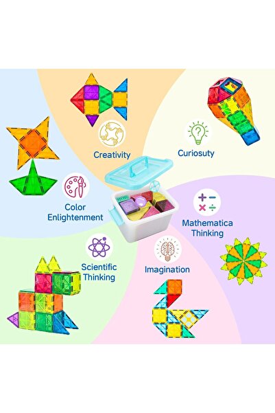 Generic 100-Piece Magnetic Building Blocks Set with Storage Box - Strong Magnets for Imaginative Play