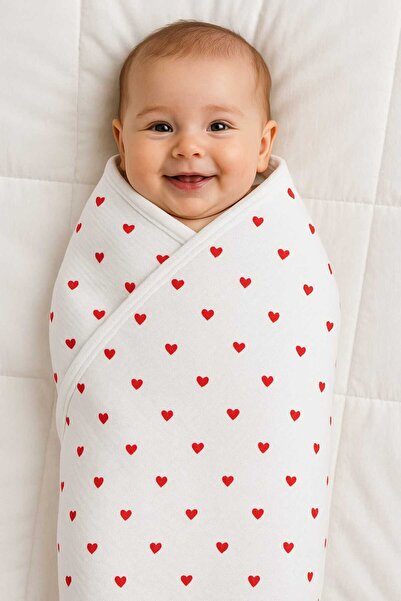 H HONEY BABY Kalp Baskılı Çift Katlı Penye Yenidoğan ve Çok Amaçlı %100 Pamuk...